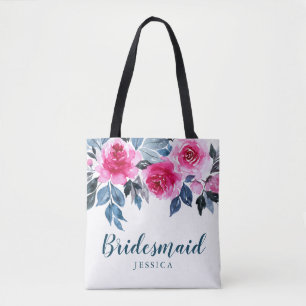 Stylish Watercolor Floral Wedding Bridesmaid Tote Bag