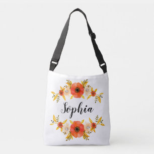 Stylish Watercolor Floral Wreath Custom Text Crossbody Bag