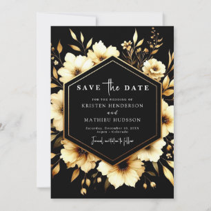 Stylish Watercolor Gold and Black Wedding Save The Date