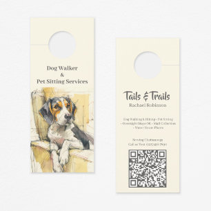 Stylish Watercolor Hound Dog Walker Pet Sitter Door Hanger