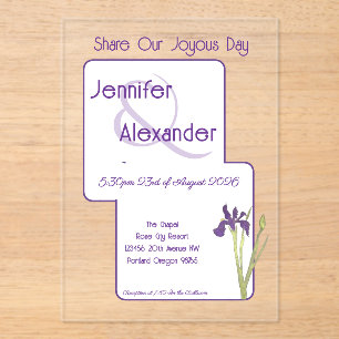 Stylish Watercolor Iris Purple Acrylic Wedding Invitations