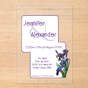 Stylish Watercolor Iris Purple Acrylic Wedding Invitations