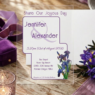 Stylish Watercolor Iris Purple Acrylic Wedding Invitations