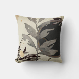 Stylish Watercolor Leaves Black & Cream Cushion