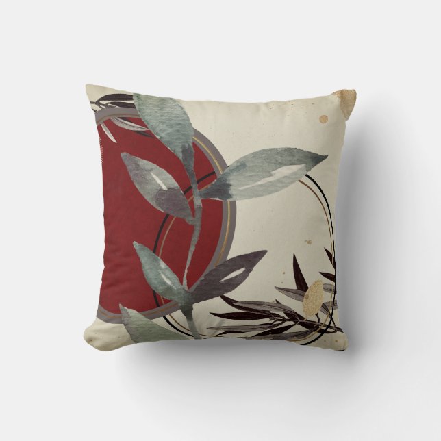 Stylish Watercolor Leaves | Burgundy Cushion (Front)