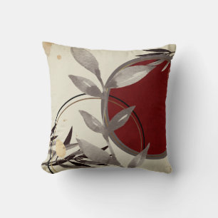 Stylish Watercolor Leaves   Cream & Burgundy Cushion