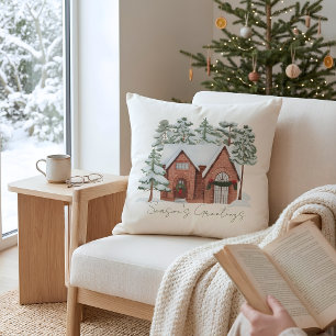 Stylish Watercolor Nordic Farmhouse Pine Christmas Cushion