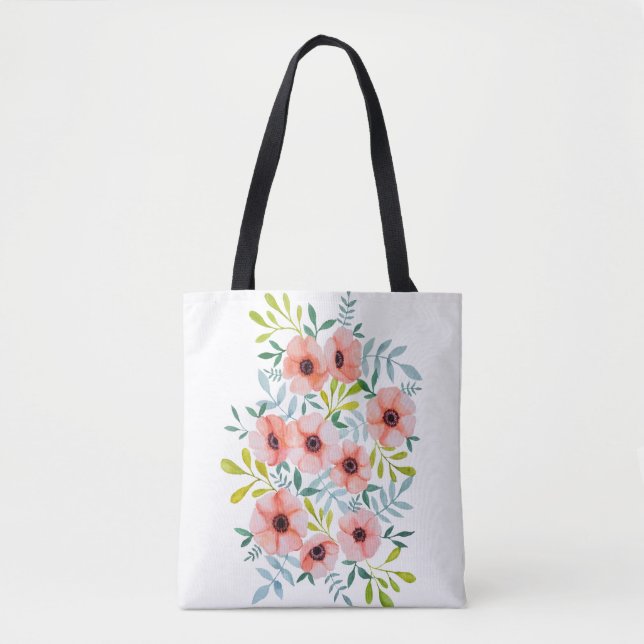 Stylish Watercolor Pink Floral Illustration Tote Bag (Front)