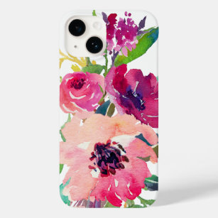 Stylish Watercolor Pink Red Floral iPhone 14 Case