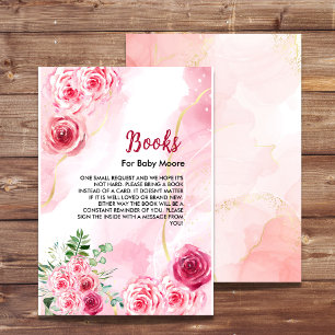 Stylish Watercolor Pink Rose Books For Baby Saying Enclosure Card
