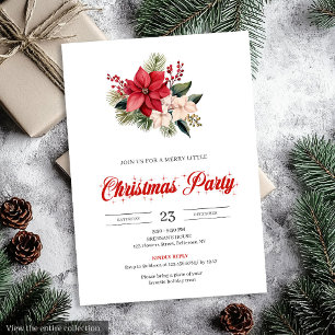 Stylish Watercolor Poinsettia Floral Christmas  Invitation