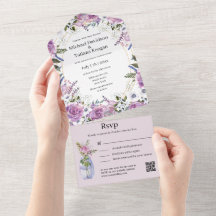 stylish watercolor purple floral qr code wedding 