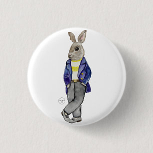 Stylish watercolor rabbit hand drawing 3 cm round badge