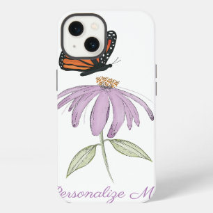 Stylish Watercolor Simple Purple Floral Butterfly iPhone 13 Case