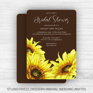 Stylish Watercolor Sunflower Brown Wedding Shower Invitation