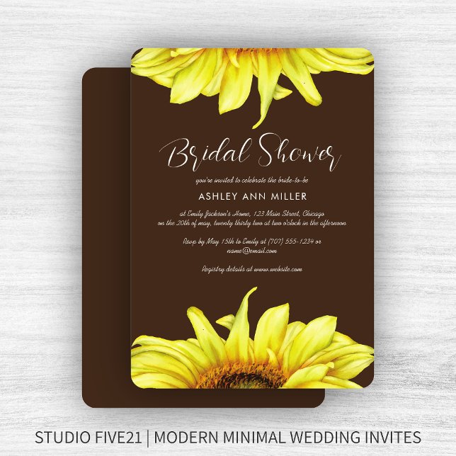 Stylish Watercolor Sunflower Brown Wedding Shower Invitation (Creator Uploaded)