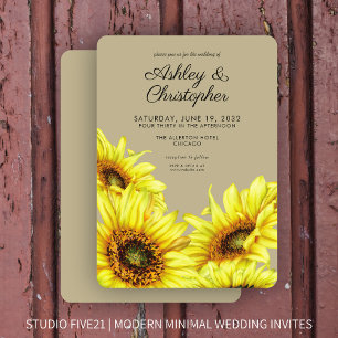Stylish Watercolor Sunflower Khaki Wedding Invitation