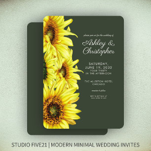Stylish Watercolor Sunflower Moss Green Wedding Invitation