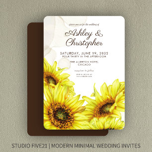 Stylish Watercolor Sunflower Wedding Invitation