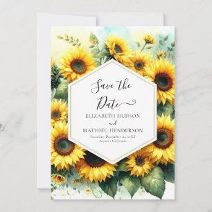 Stylish Watercolor Sunflower Wedding Save The Date