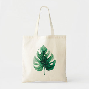 Stylish Watercolor Tropical Green Monstera Leaf Tote Bag