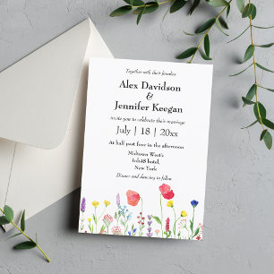 stylish watercolor wildflowers minimal wedding invitation
