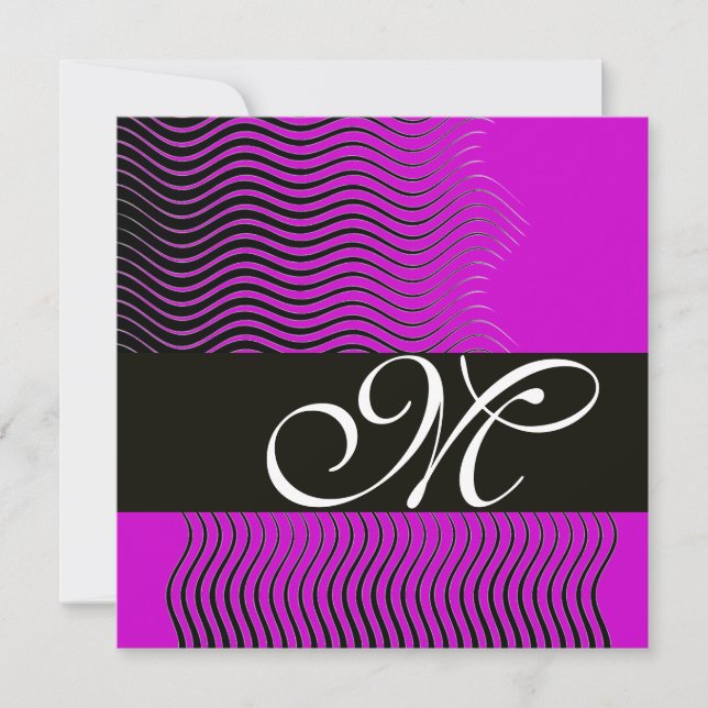 STYLISH WAVES MONOGRAM, black and white,purple Invitation (Front)