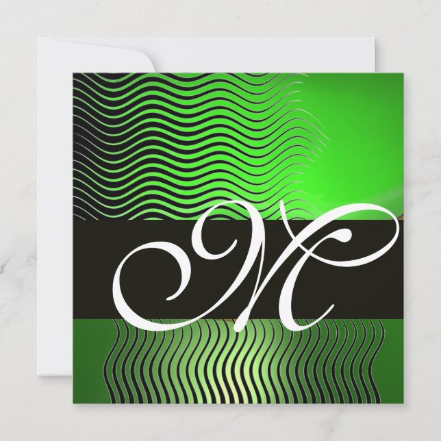 STYLISH WAVES MONOGRAM, emerald green Invitation (Front)