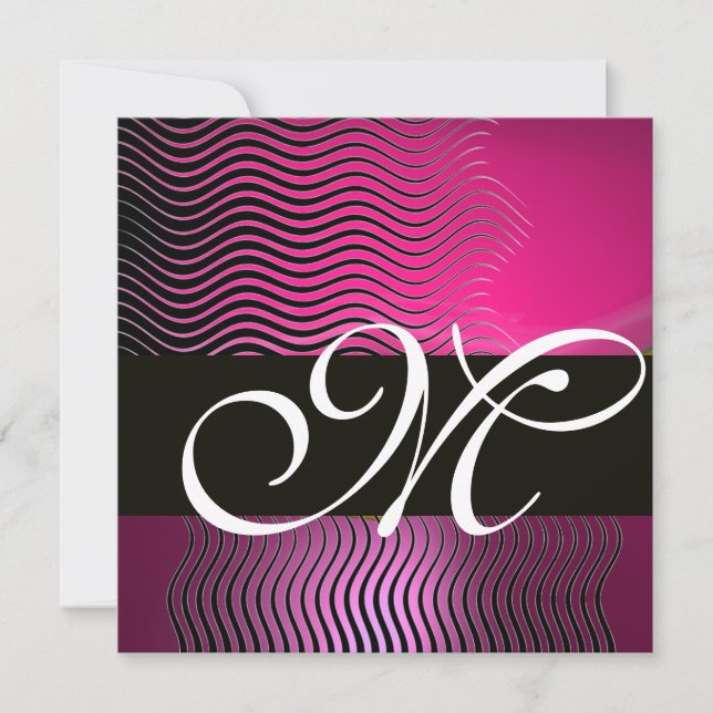 STYLISH WAVES MONOGRAM,pink,purple amethyst Invitation (Front)