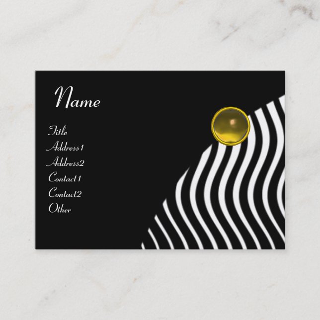 STYLISH WAVES MONOGRAM TOPAZ, black and white Business Card (Front)