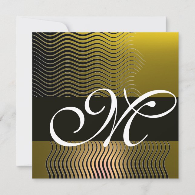 STYLISH WAVES MONOGRAM, yellow topaz Invitation (Front)