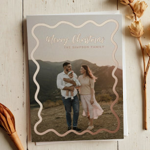 Stylish Wavy Border Frame Merry Christmas Foil Holiday Card