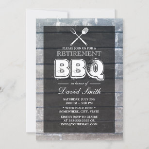 Stylish Weathered Wood BBQ Retirement Party Invitation