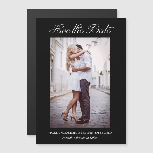 Stylish Wedding Engagement Photo Black Save Date Magnetic Invitation (Front/Back)