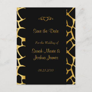 Stylish Wedding in Gold & Black Giraffe Pattern Announcement Postcard