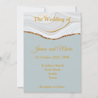 Stylish Wedding Invitation, blue marble, gold Invitation