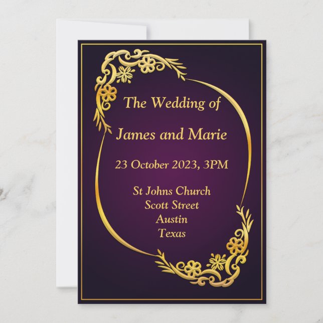 Stylish Wedding Invitation, gold, purple Invitation (Front)