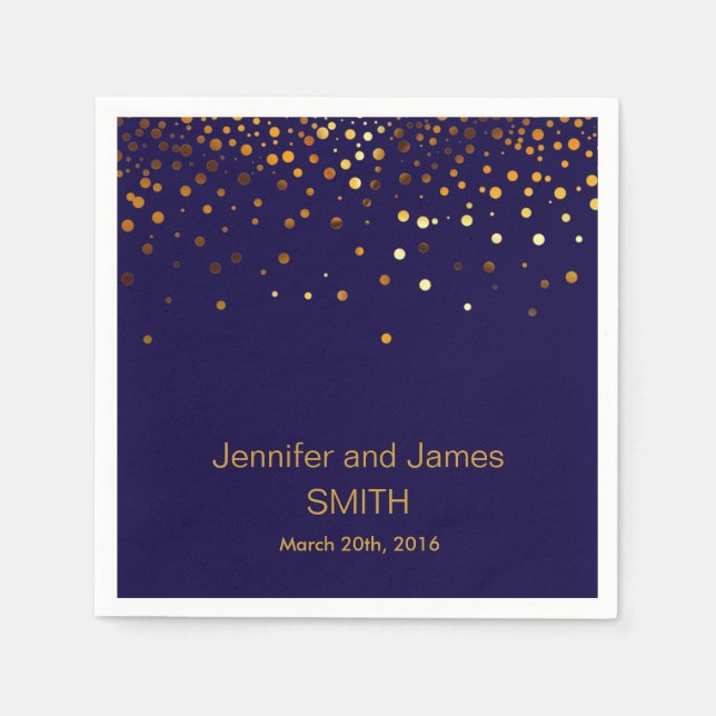 Stylish Wedding Table Blue Gold Conffeti Glitter Napkin (Front)