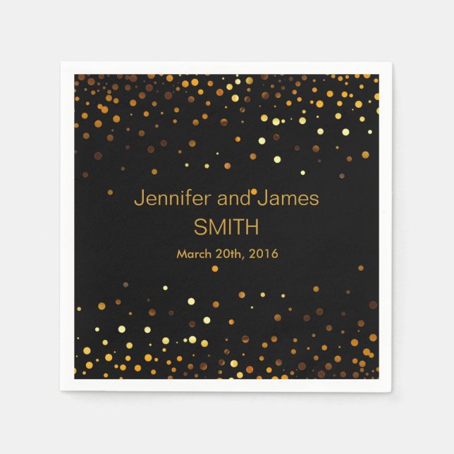 Stylish Wedding Table mini confetti gold Black Napkin (Front)