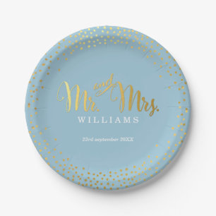 STYLISH WEDDING TABLE mini confetti gold blue Paper Plate