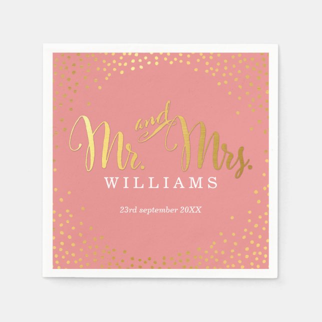 STYLISH WEDDING TABLE mini confetti gold coral Napkin (Front)