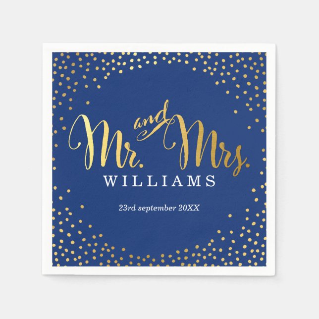 STYLISH WEDDING TABLE mini confetti gold navy Napkin (Front)