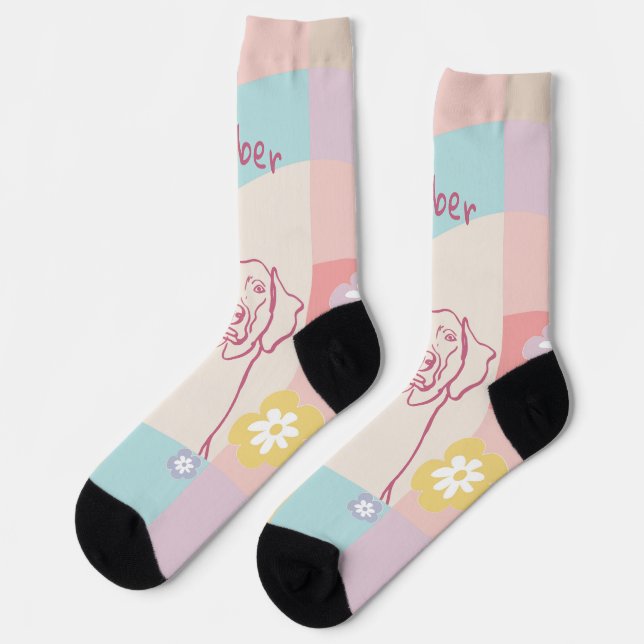 Stylish Weimaraner Simple Colourful Dog Socks (Left)