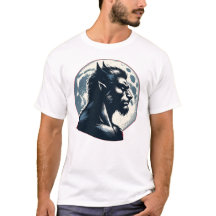 Stylish Werewolf Portrait T-Shirt with Moon Backgr