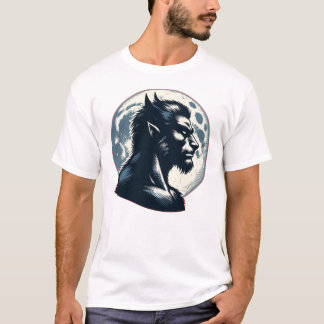 Stylish Werewolf Portrait T-Shirt with Moon Backgr