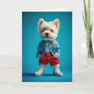 Stylish Westie Pup in Denim and Sneakers Invitation