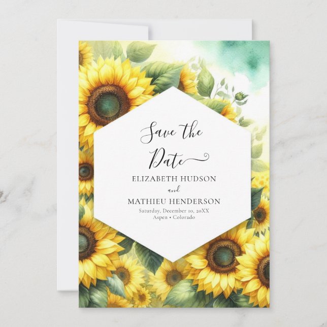 Stylish Whimsical Sunflower Wedding Save The Date (Front)