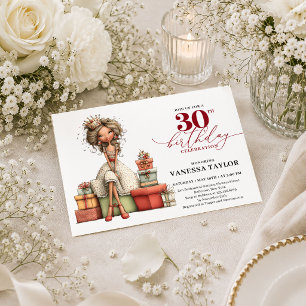 Stylish Whimsical Woman 30th Birthday Marsala Card