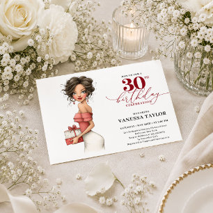 Stylish Whimsical Woman 30th Birthday Marsala Card