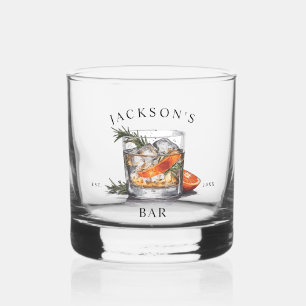 Stylish Whiskey Cocktail Name & Year Home Bar Glass